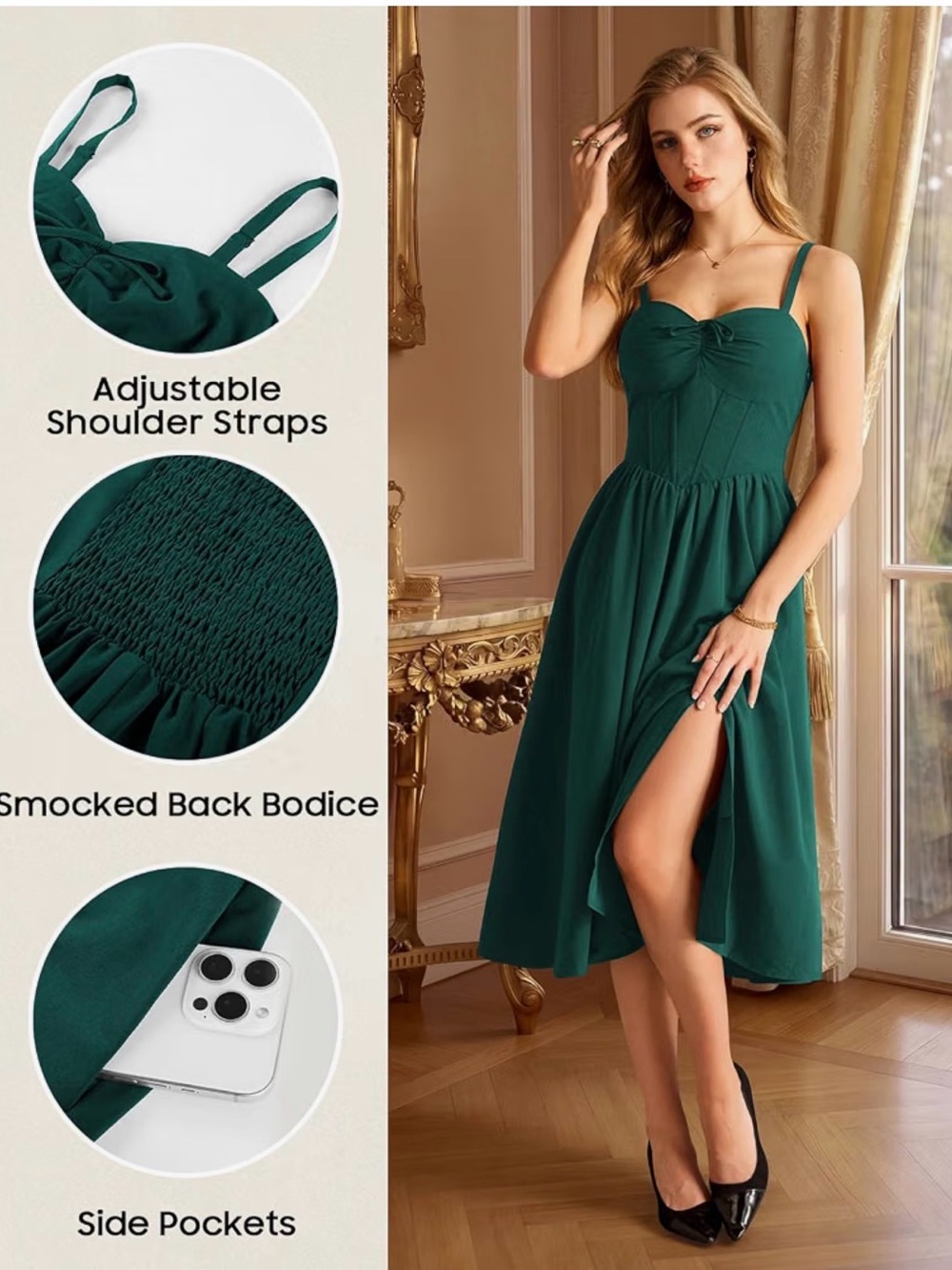 Scarlet Darkness Forest Green Maxi Dress with Sweetheart Neckline and Bow - Picture 3 of 9